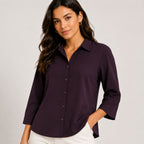 Women's Wine Solid Button-Down Shirt-2