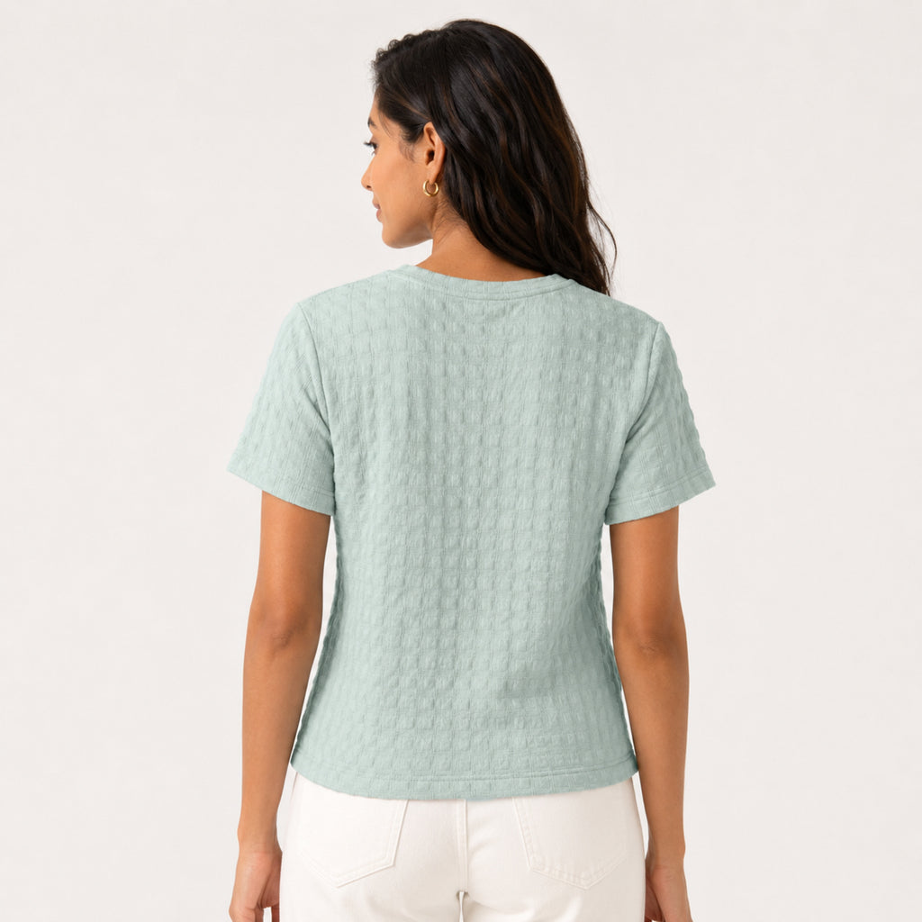 Women's Sage Green Textured V-Neck Top-4