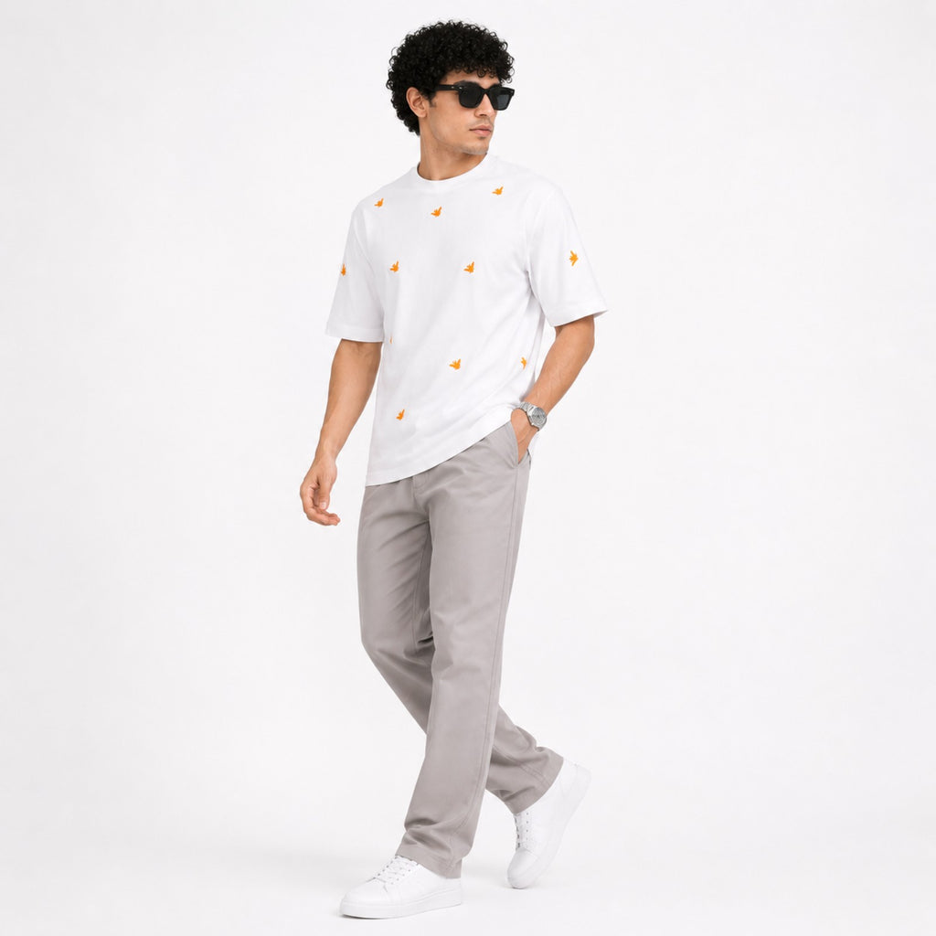 Men's White Minimal Printed Oversized T-Shirt-4