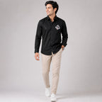 Men's Midnight Guitar Crest Premium Black Casual Shirt-4
