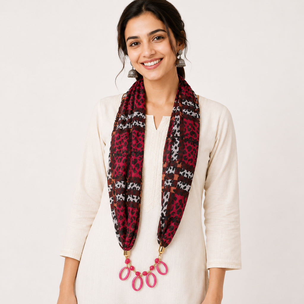 Women's Printed Hood Style Scarf Necklace-2