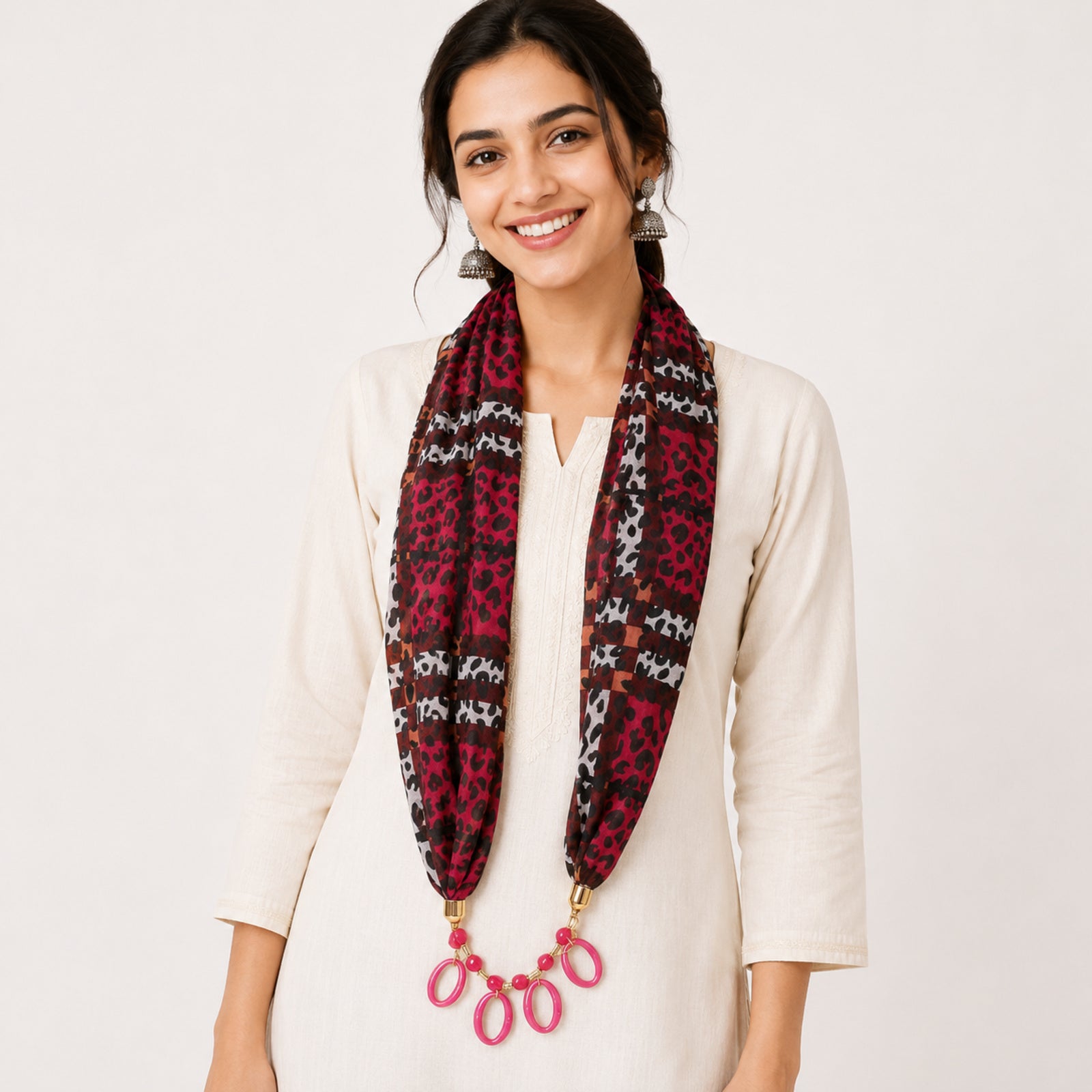 Women's Printed Hood Style Scarf Necklace-2