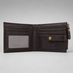 Men's Luxury Coffee Brown Leather Bi-fold Wallet with Snap Button and Zipper Pocket-2