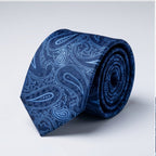 Men's Luxury Paisley-Patterned Navy Blue Silk Formal Necktie-2