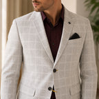 Men's Light Grey Checked Formal Blazer-1