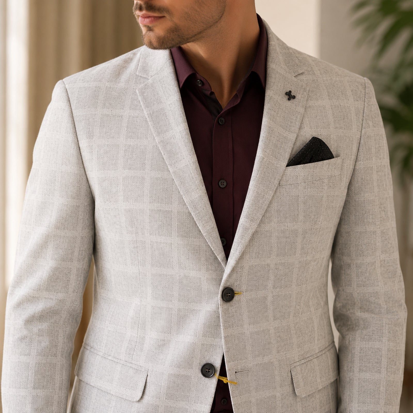 Men's Light Grey Checked Formal Blazer-1