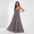 Women's Paisley Print Flared Maxi Dress-1