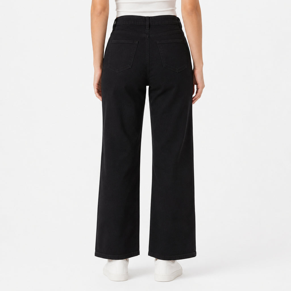 Women's Sleek High-Waist Wide-Leg Black Denim Jeans-4