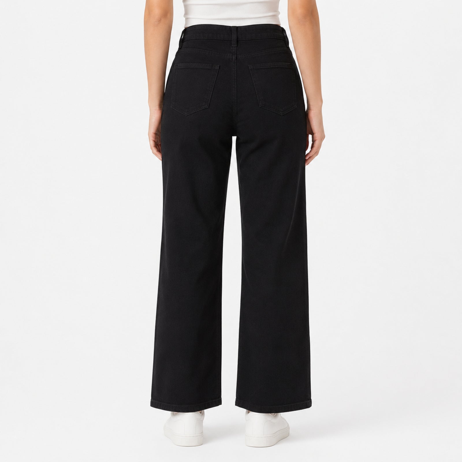 Women's Sleek High-Waist Wide-Leg Black Denim Jeans-4