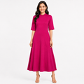 Women's Pink Solid High Neck Three-Quarter Sleeve Maxi Dress-3
