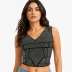 Women's Black Studded V-Neck Cropped Bustier Top | Glam Party Wear Top-3