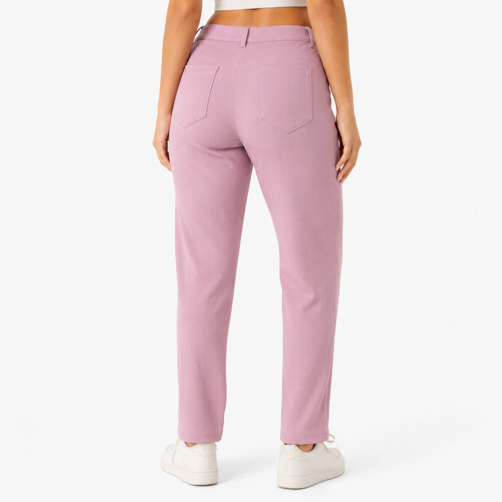 Women's Light Pink Straight Fit Formal Trousers-4