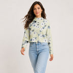 Women's Meadow Muse Yellow Floral Mock Neck Crop Top-1