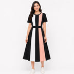 Women's Peach Color Block Fit & Flare Midi Dress-2
