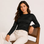 Women's Midnight Black Long Sleeve Fitted Top-2