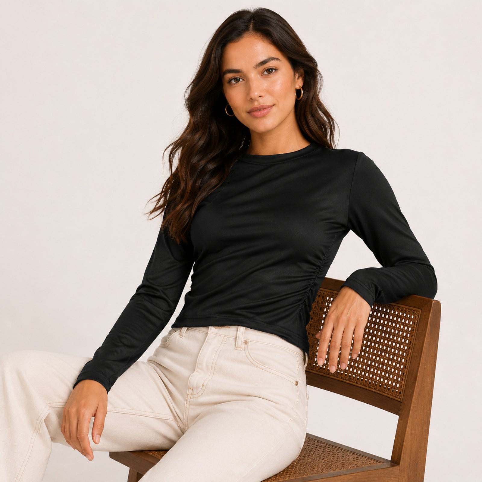 Women's Midnight Black Long Sleeve Fitted Top-2