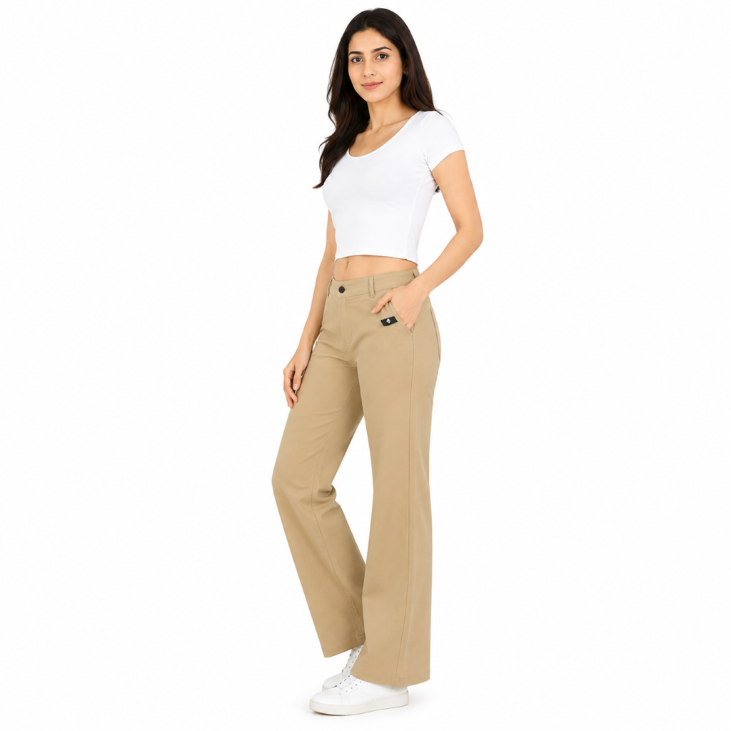 Women's Khaki High-Waist Wide Leg Casual Trousers-4