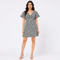 Women's Black Floral Print V-Neck Fit & Flare Mini Dress-1