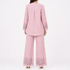 Women's Embroidered Kurta Pant Co-Ord Set | Elegant Straight Fit Ethnic Wear Set with Wide Leg Pants – Pink-4
