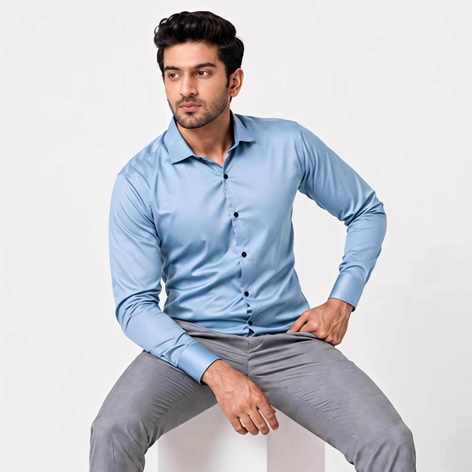 Men's Premium Satin Formal Shirt – Sky Blue-3