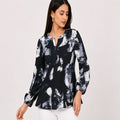 Women's Black Abstract Print Long Sleeve Top-1