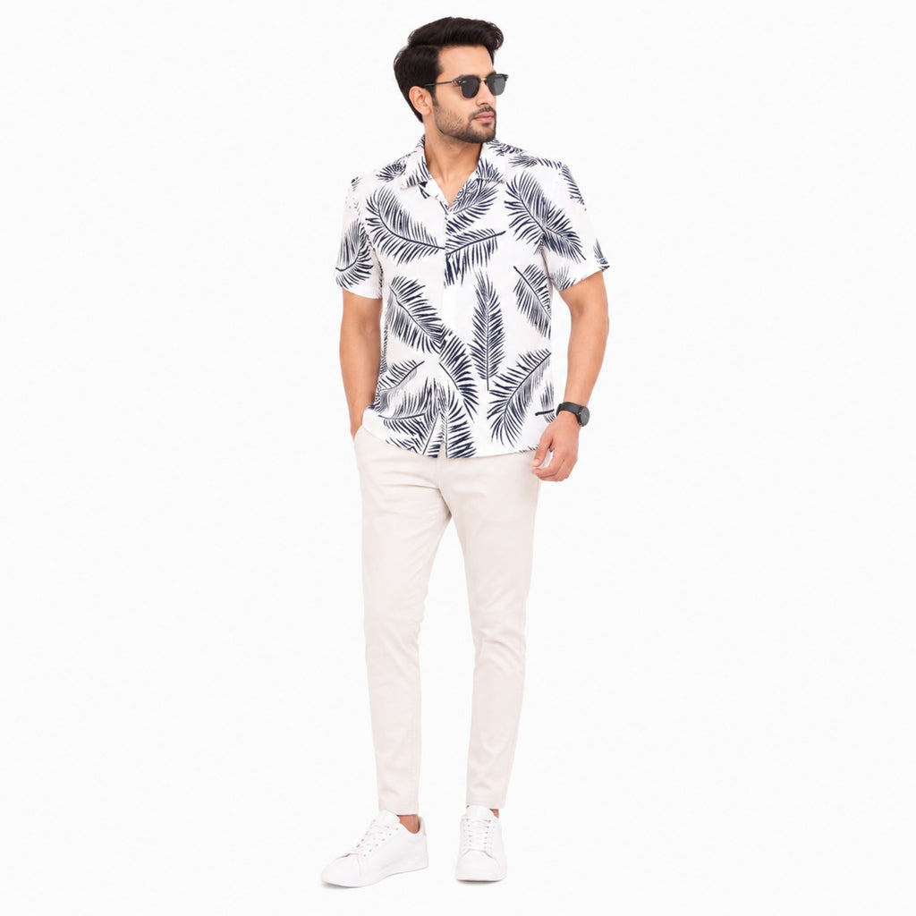 Men's Tropical Leaf Print Resort Shirt-2