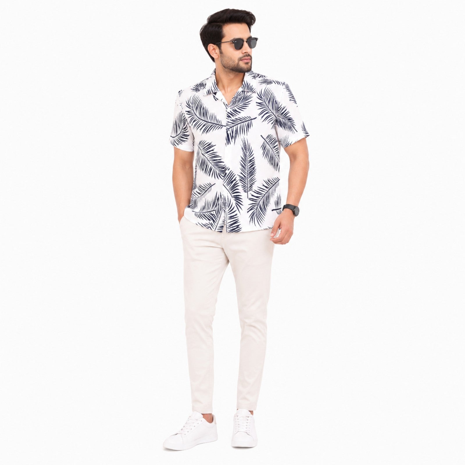 Men's Tropical Leaf Print Resort Shirt-2