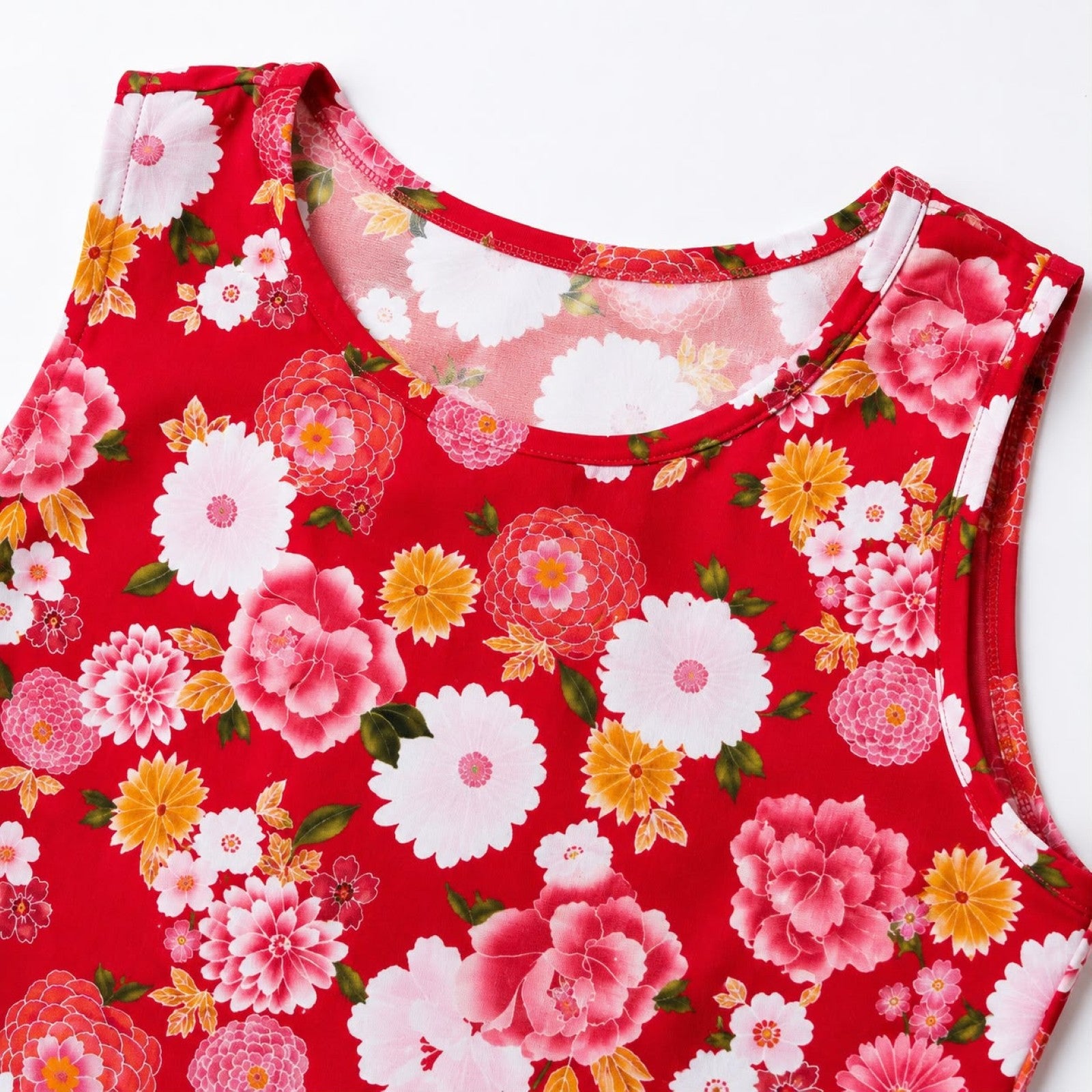 Women's Red Floral Printed Sleeveless Crop Top-3