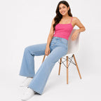 Women's Light Blue Ultra Wide Leg Jeans | High-Rise Premium Denim-2