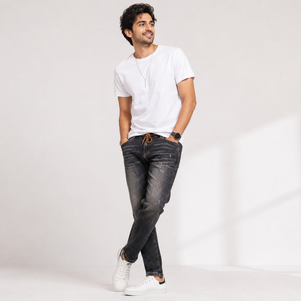 Men's Dark Grey Slim Fit Casual Denim Jeans-1