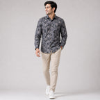 Men's Urban Pixel Grid Printed Grey Casual Shirt-2