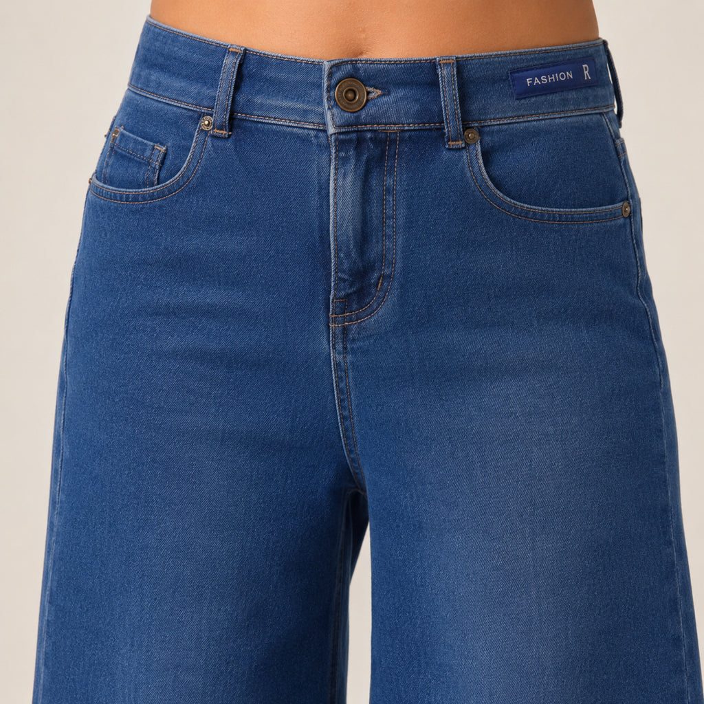 Women's Shimmering Diamond Studded Medium Blue Bootcut Jeans-2