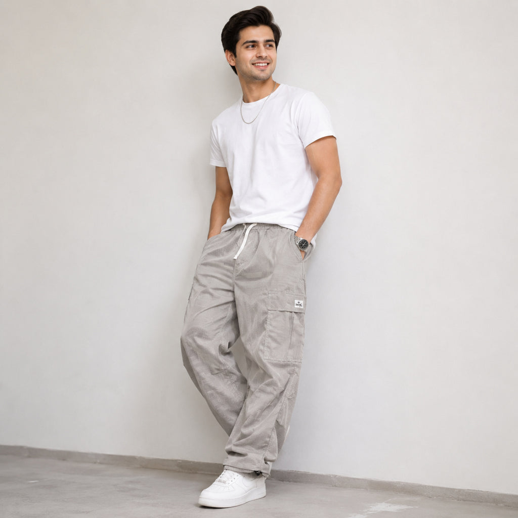 Men's Light Grey Relaxed Fit Cargo Lounge Pants-3
