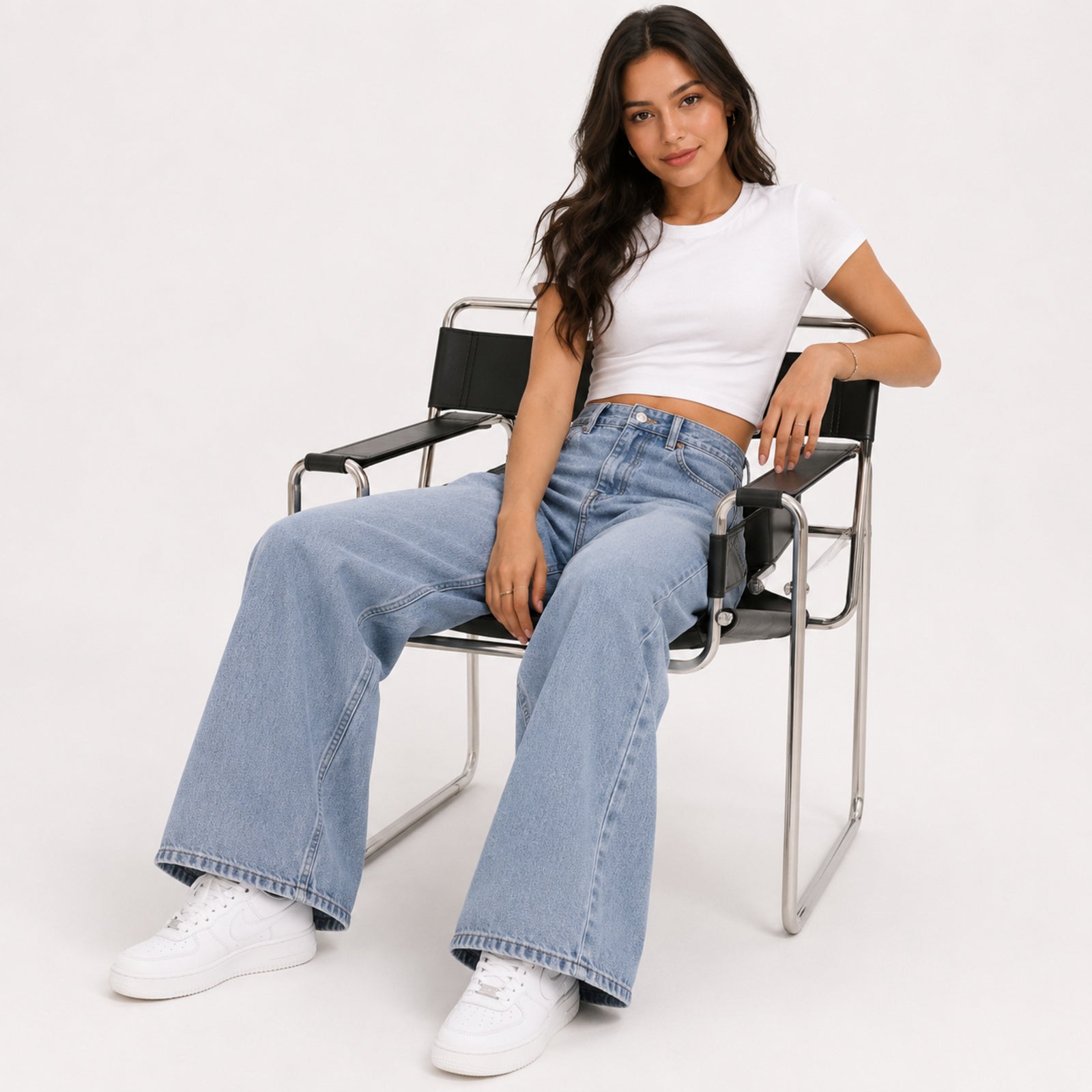 Women's Grey Wide Leg Denim Jeans-3