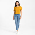 Women's Mustard Round Neck Short Sleeve Relaxed Crop T-Shirt | Solid Casual Everyday Top-1
