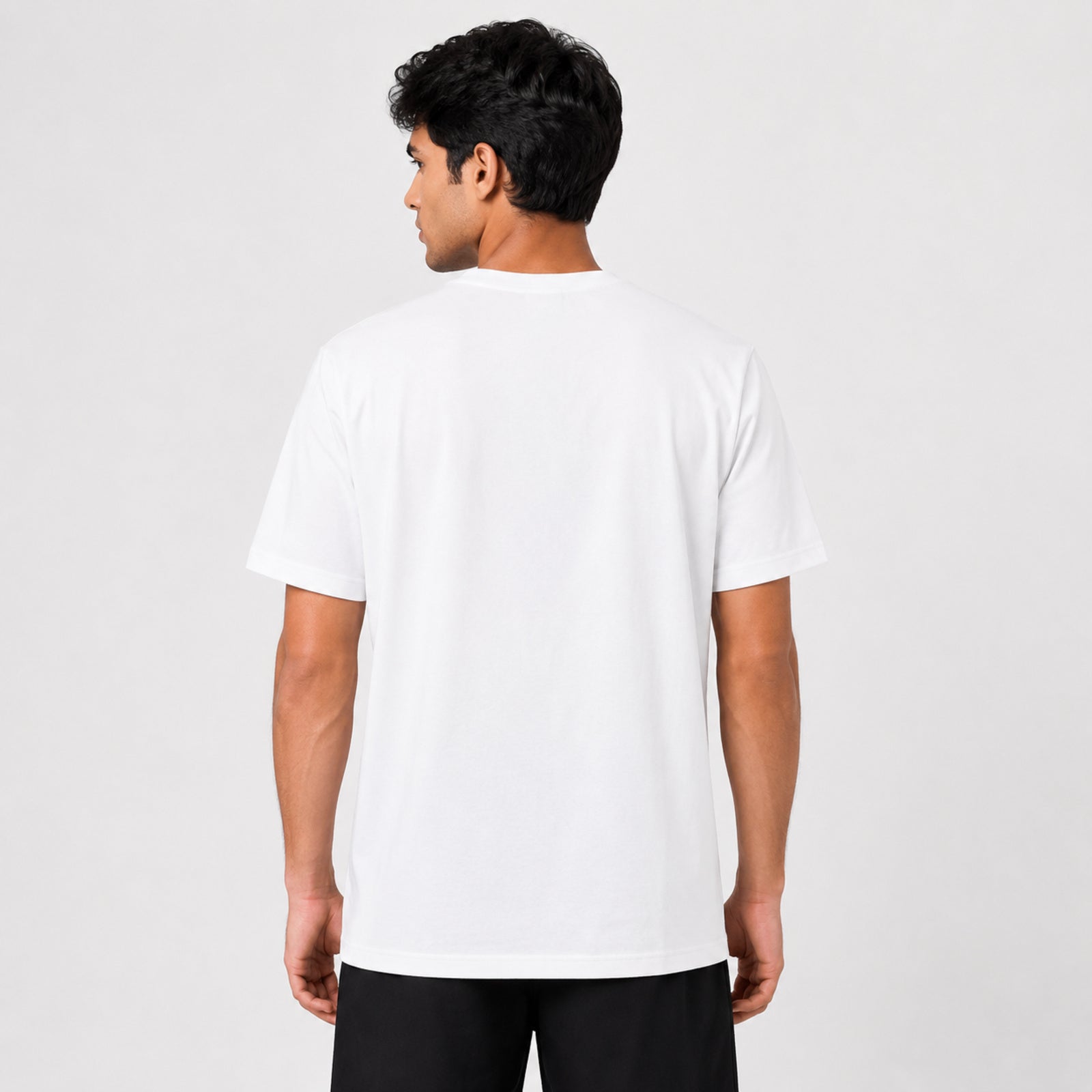 Men's White Graphic Logo Print Crew Neck T-Shirt-4