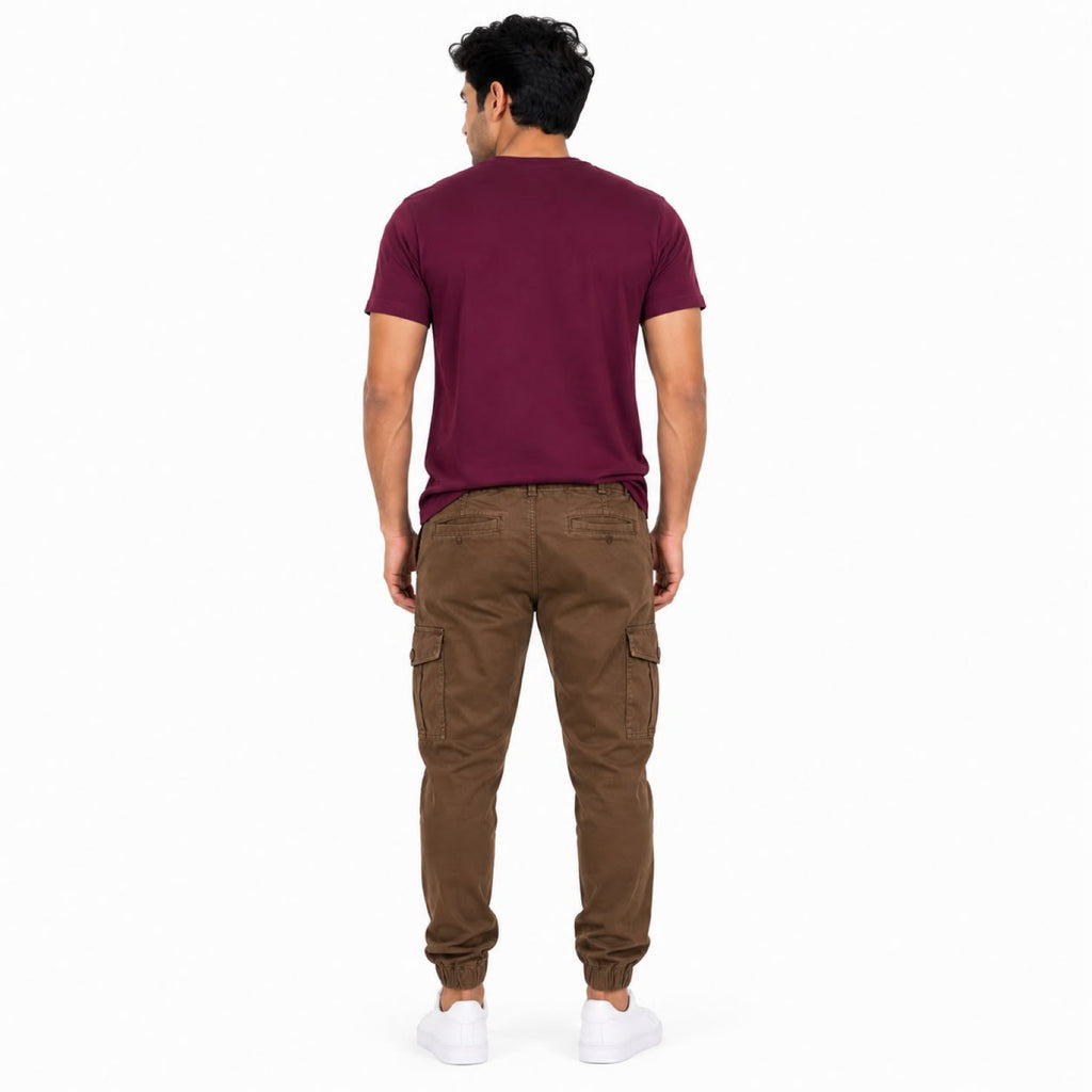 Men's Brown Utility Cargo Jogger Pants with Elastic Cuffs-4