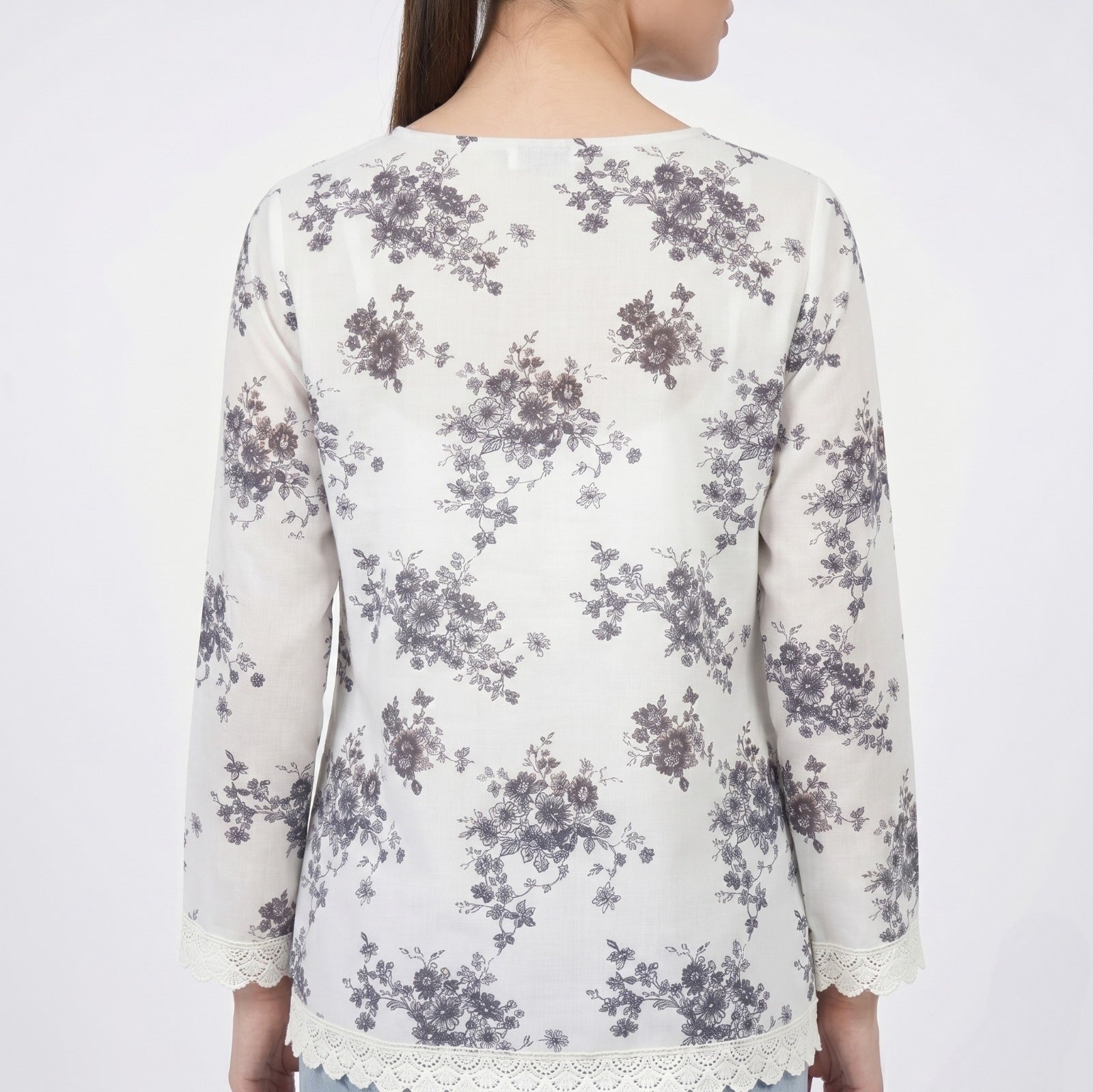 Ivory Blue Floral Long Sleeve Top-3
