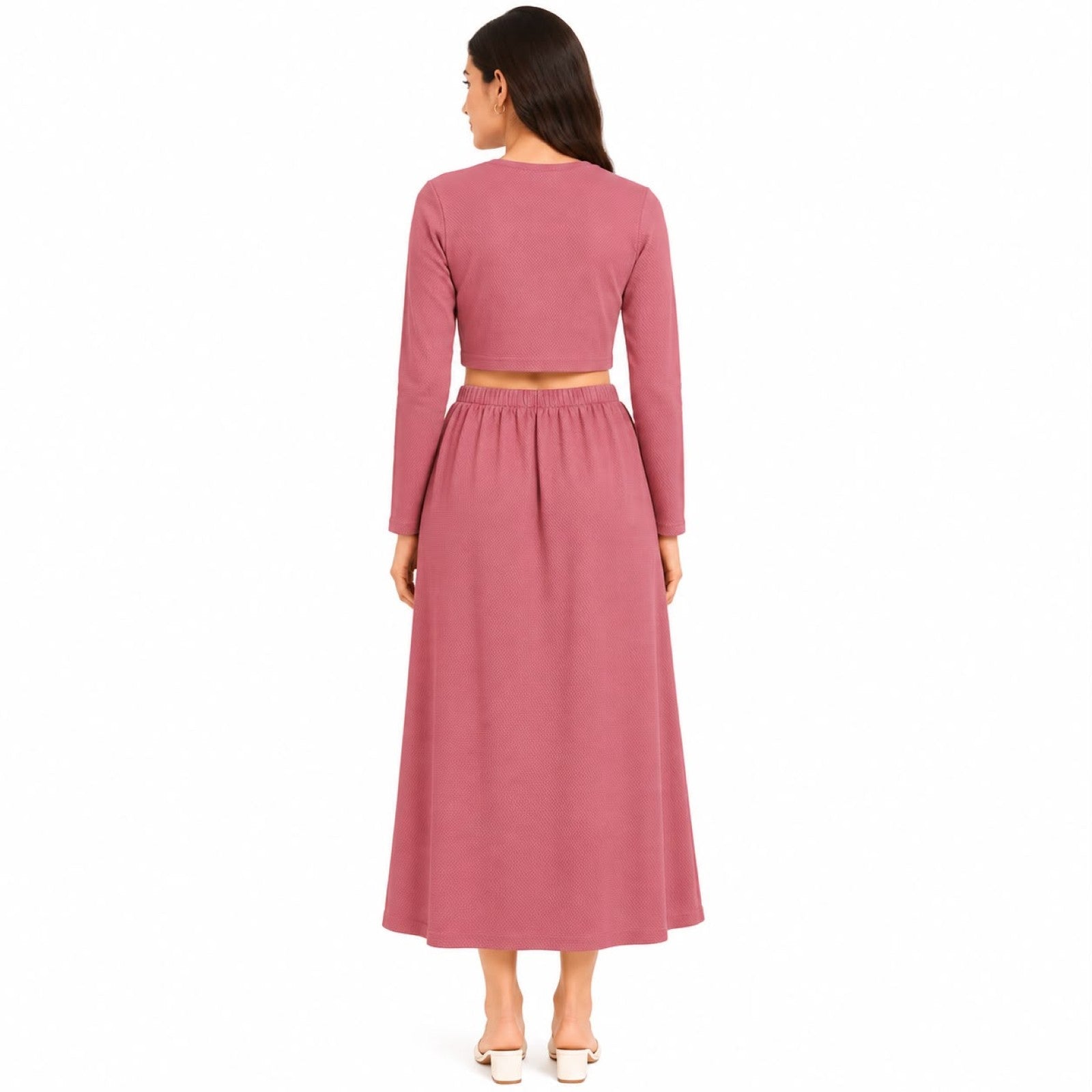Women's Rust Long Sleeve Crop Top and Maxi Skirt Co-Ord Set-4