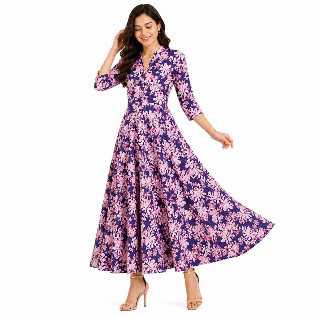Lavender Bloom Printed Long Dress-4