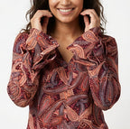 Women's Paisley Print V-Neck Ruffle Sleeve Top-2