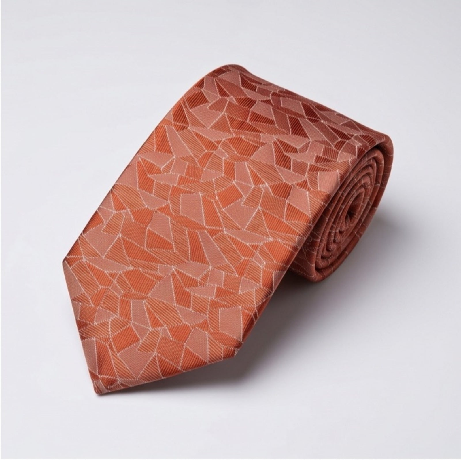 Men's Luxury Mosaic-Patterned Orange Silk Formal Necktie-4