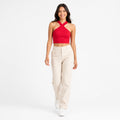 Women's Red Criss-Cross Halter Neck Fitted Crop Top | Solid Party Wear Top-1
