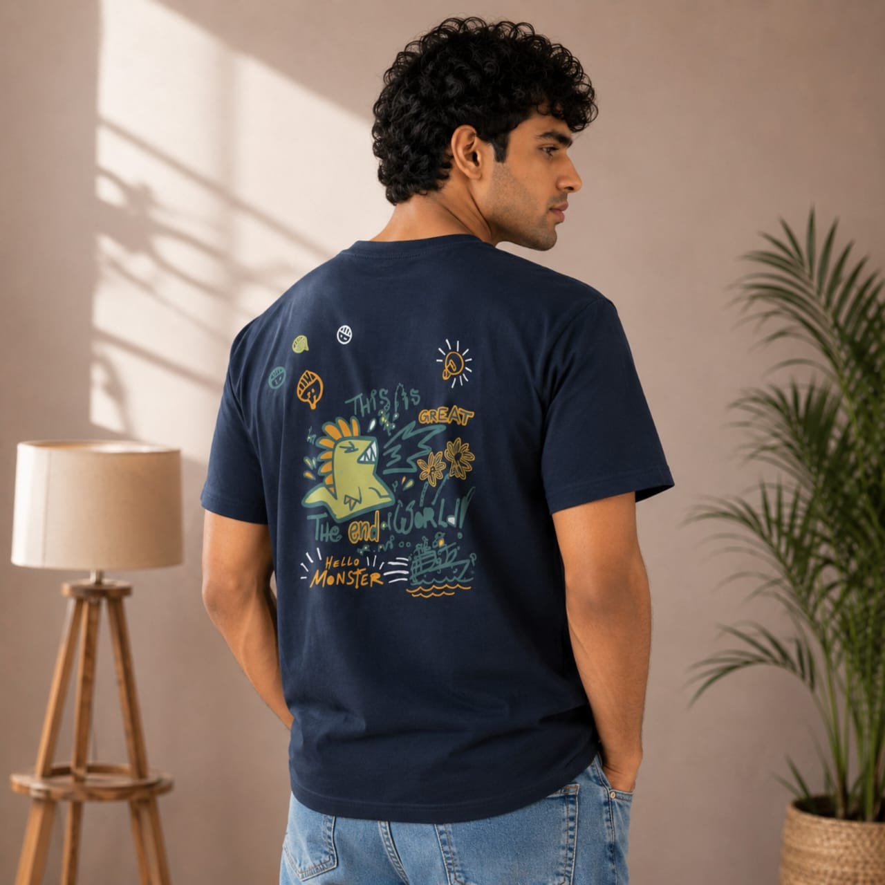 Men's Midnight Navy Graphic Oversized Casual T-Shirt-1