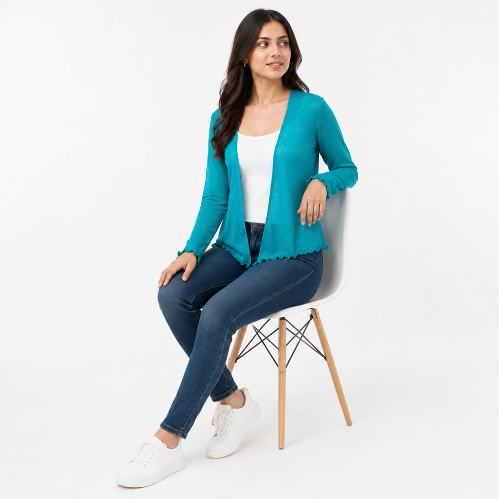 Women's C.Green Lightweight Sheer Open-Front Shrug with Wavy Hem-2