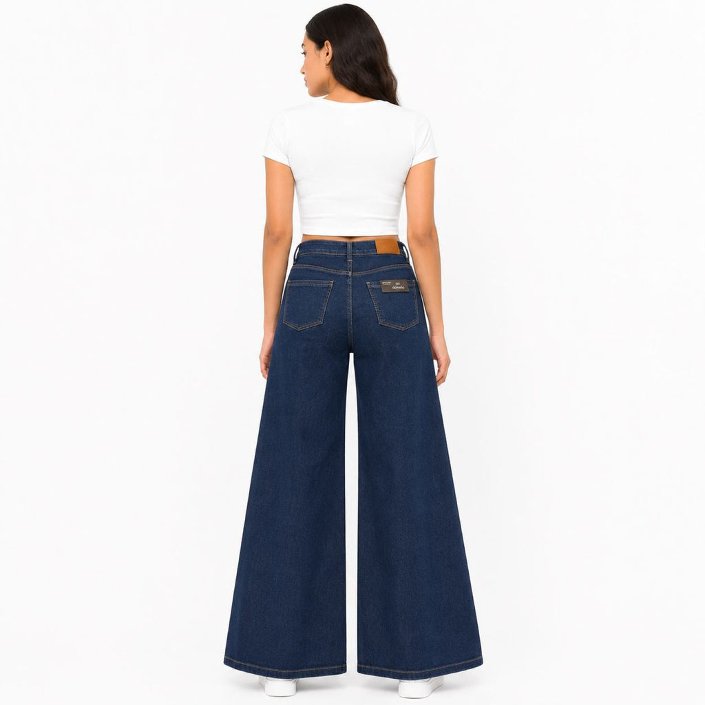 Women's Dark Wash Wide Leg High-Rise Jeans | Premium Casual Everyday Denim-3