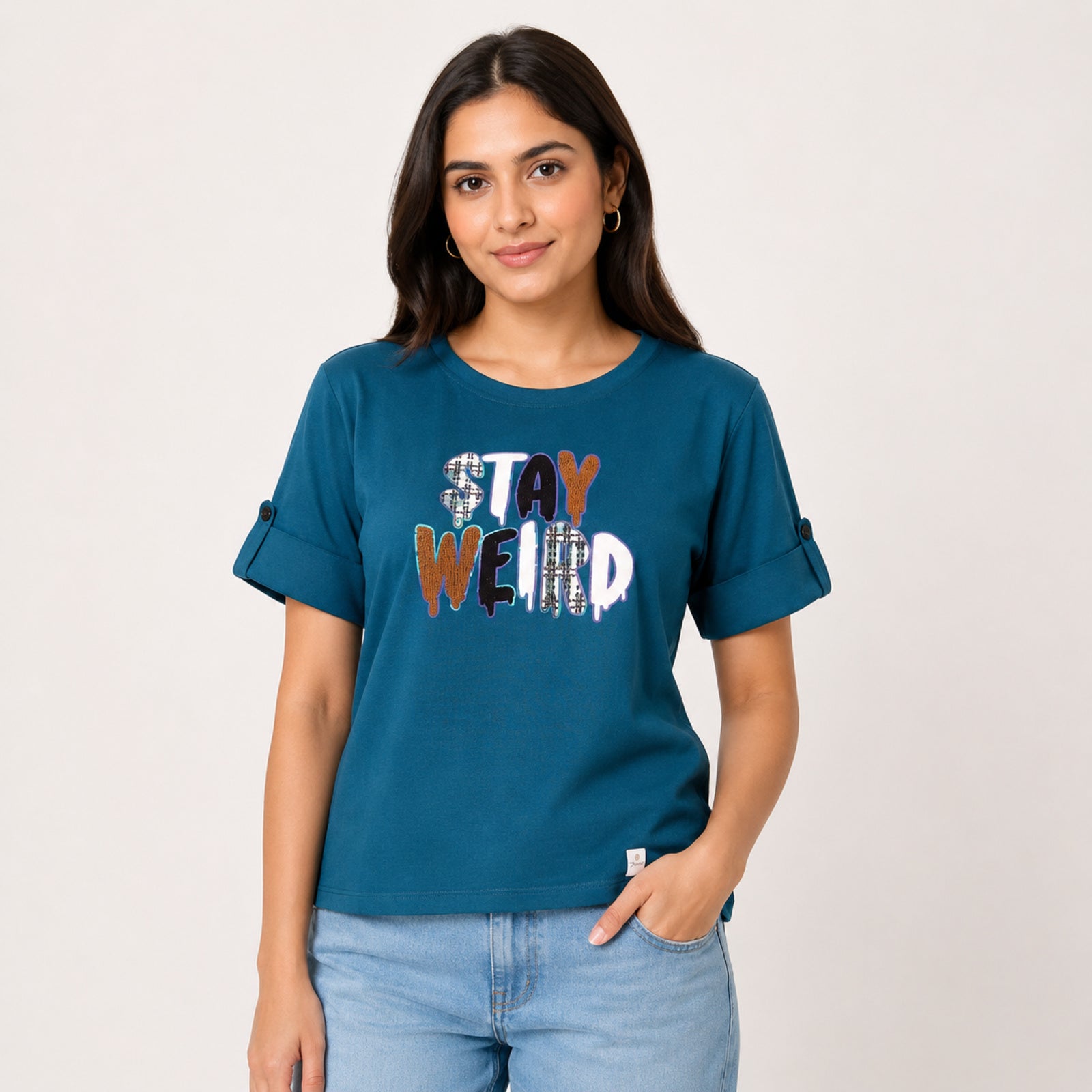 Women's Stay Weird Graphic Printed Green T-Shirt-1