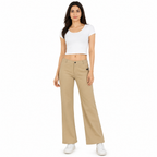 Women's Khaki High-Waist Wide Leg Casual Trousers-2
