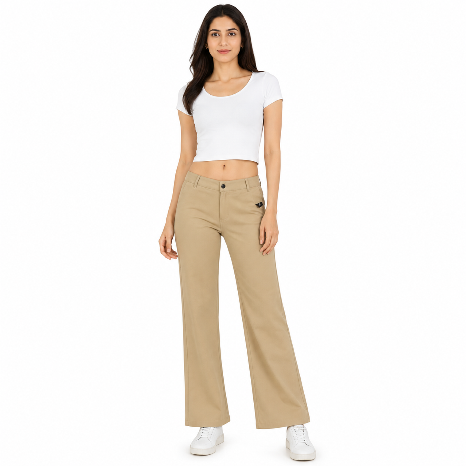 Women's Khaki High-Waist Wide Leg Casual Trousers-2