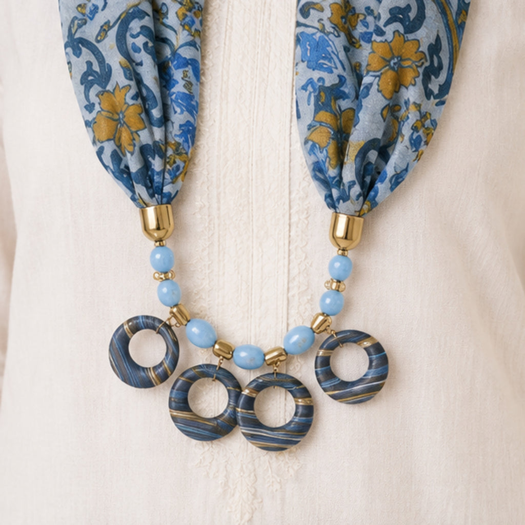 Women's Floral Print Scarf Necklace-3